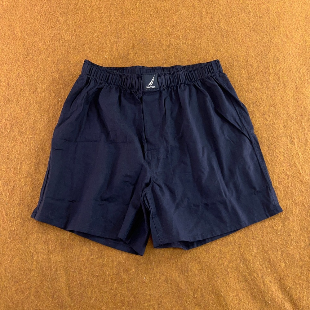 Nautica Mens Small Blue Woven Cotton Covered Waistband Boxer Underwear NWT